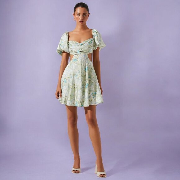 NWT ASTR THE LABEL | CLARITA DRESS | GREEN BLUE FLORAL - Picture 3 of 10
